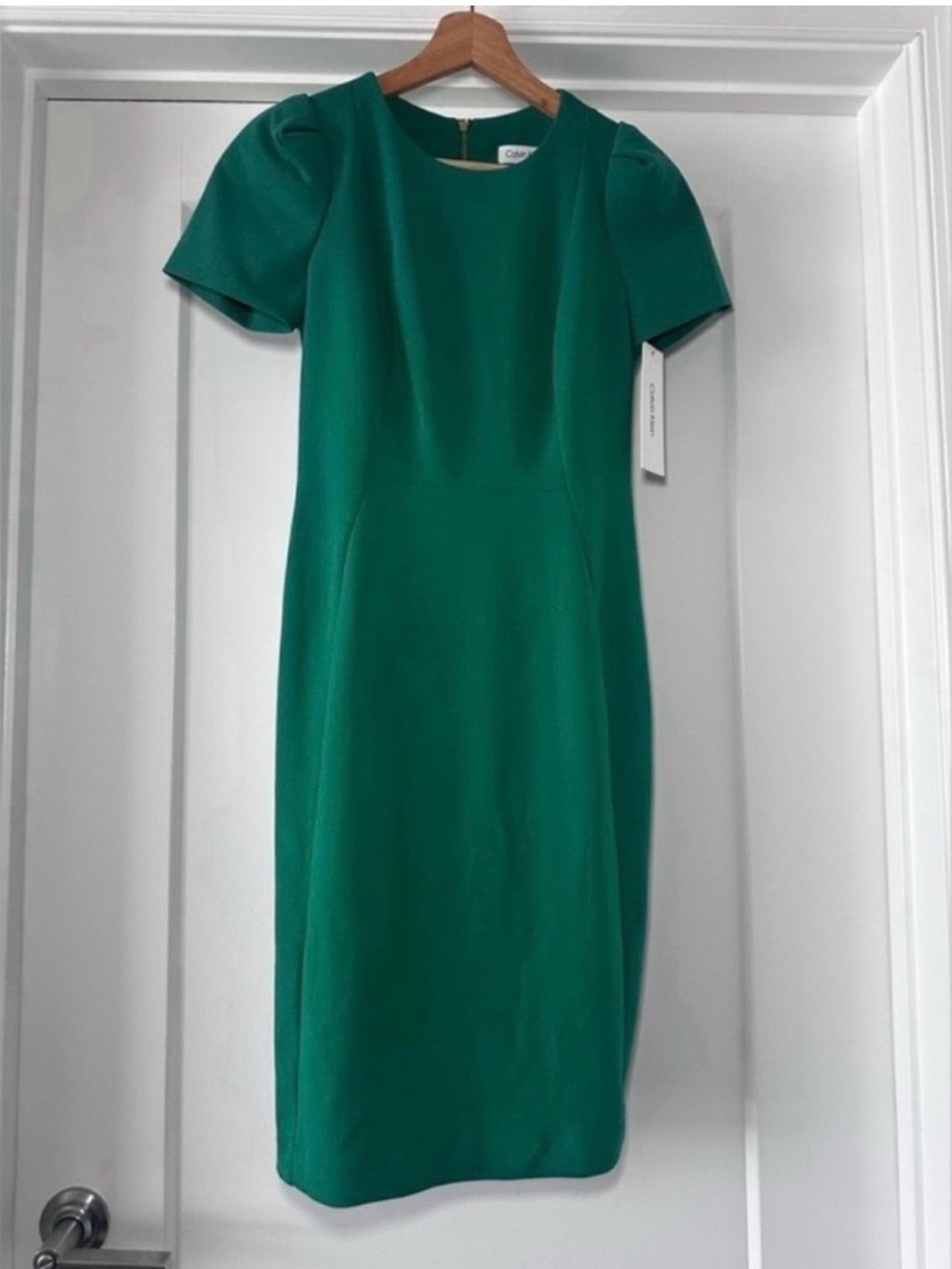💚 NWT! Green CALVIN KLEIN Puff Sleeve Sheath Dress - Size 2